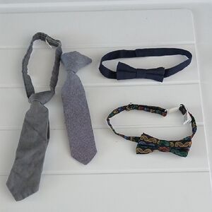 Baby Boy 4 Piece Bundle Grey and Navy Bow Tie & Necktie Set